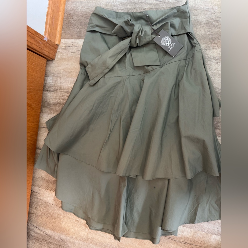 Vince Camino midi green ruffle skirt, wrap around tie